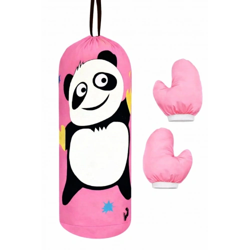 Çocuk Boks Kum Torbası Eldiven Dahil 2-6 Yaş Panda Pembe