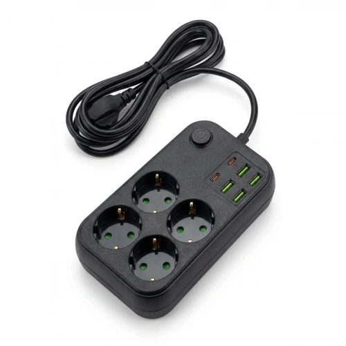 Çoklu Priz Uzatma Kablosu 4 Soket + 4 USB + 2 Type-C – Termal Akım Korumalı, Isıya Dayanıklı, Çocuk Korumalı Güvenli Priz 100-250V (5365)