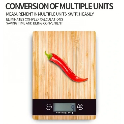 Crown Dijital Hassas Mutfak Tartısı - Terazisi-Hassas Ölçüm 5kg Bambu Görünümlü (5365)
