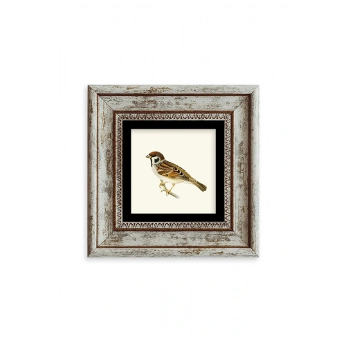 Daldaki Serçe Çerçeveli Taş Tablo 20 cm