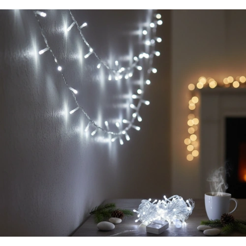 Damla Uçlu Beyaz Işık Şeffaf Kablo  10m 100 Led