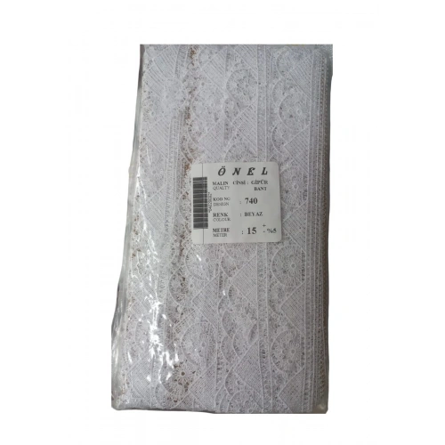 Dantel Polyester Güpür Bant Beyaz 15 Metre En 5 Cm On-740-b