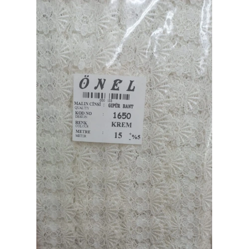 Dantel Polyester Güpür Bant Krem 15 Metre En 6 Cm On-1650-kr