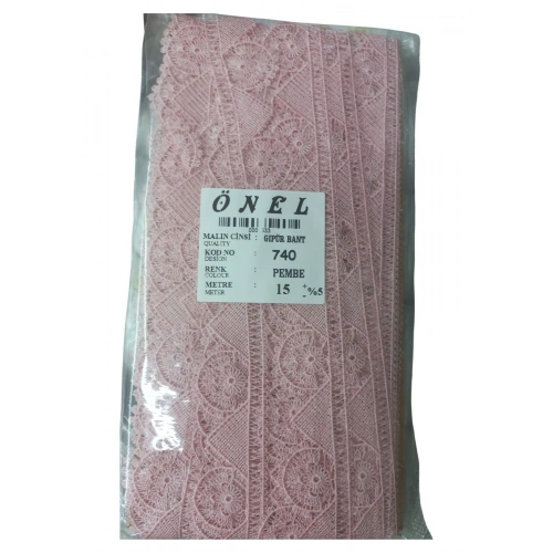 Dantel Polyester Güpür Bant Pembe 15 Metre En 3 Cm On-740-p