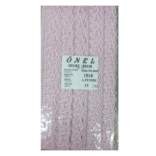 Dantel Polyester Sanal Tül Bant Açık Pembe 15 Metre En 3 Cm On-1518-ap