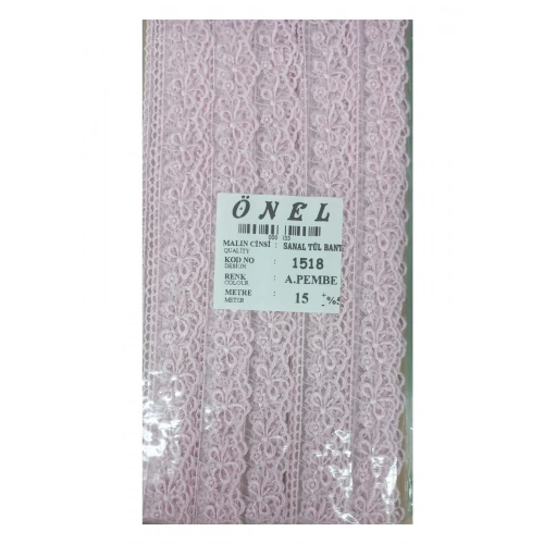 Dantel Polyester Sanal Tül Bant Açık Pembe 15 Metre En 3 cm ON-1518-AP