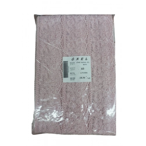 Dantel Polyester Sanal Tül Bant Açık Pembe 18,50 Metre En 6 Cm On-60-p