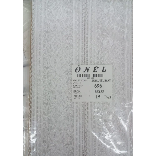 Dantel Polyester Sanal Tül Bant Beyaz 15 Metre En 6 Cm On-696-b