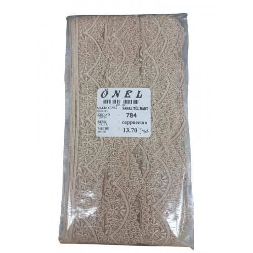 Dantel Polyester Sanal Tül Bant Cappucino 13,70 Metre En 6 Cm On-784-c