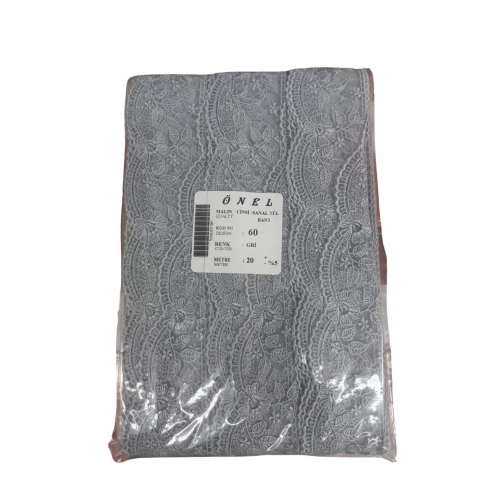 Dantel Polyester Sanal Tül Bant Gri 20 Metre En 6 Cm On-60-g