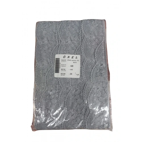 Dantel Polyester Sanal Tül Bant Gri 20 Metre En 6 cm ON-60-G