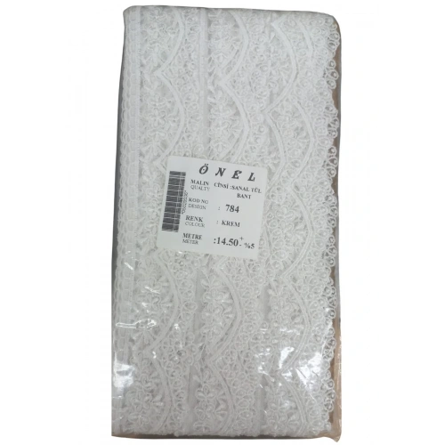 Dantel Polyester Sanal Tül Bant Krem 14,50 Metre En 3 cm ON-784-KR