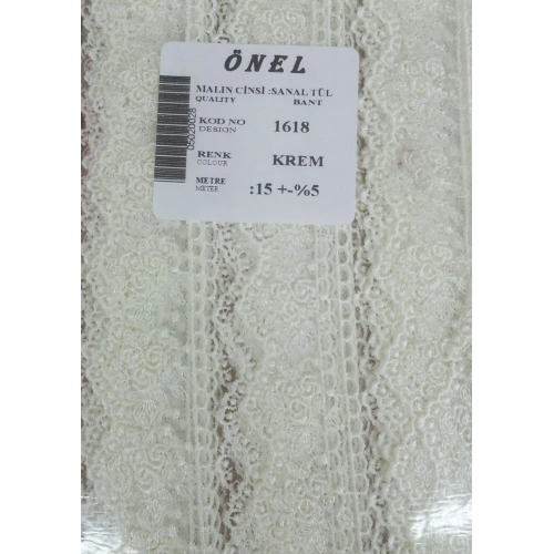 Dantel Polyester Sanal Tül Bant Krem 15 Metre En 3 cm ON-1618-KR
