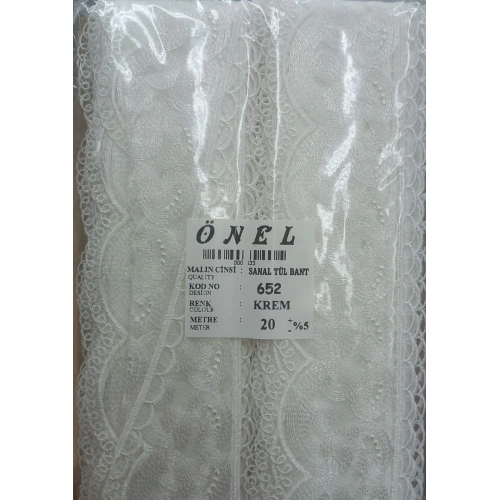 Dantel Polyester Sanal Tül Bant Krem 20 Metre En 6 cm ON-652-KR