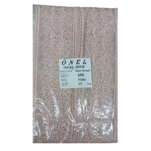 Dantel Polyester Sanal Tül Bant Pudra 15 Metre En 6 Cm On-698-pu