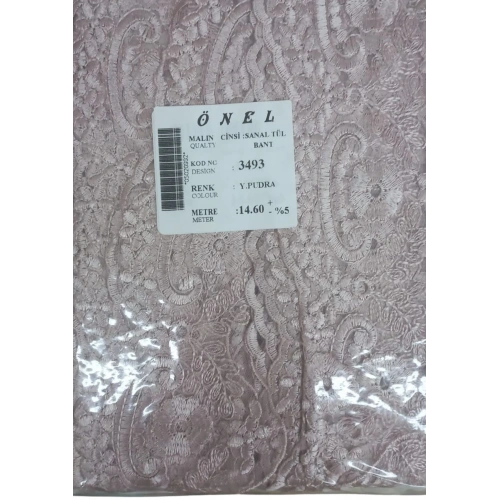 Dantel Polyester Sanal Tül Bant Y.Pudra 14,60 Metre En 6 cm ON-3493-PU