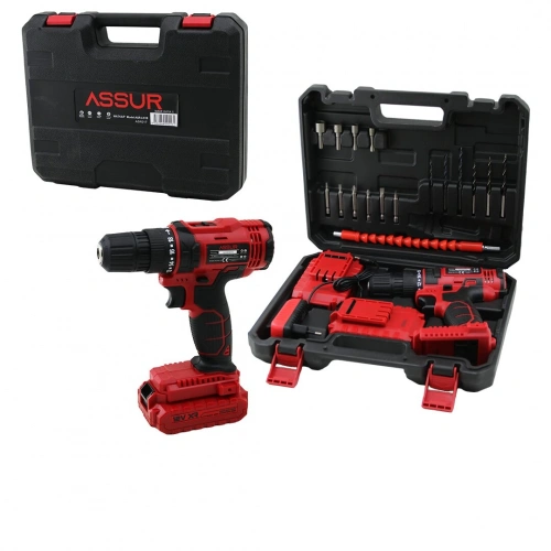 DARBELİ KIRMIZI ŞARJLI - YEDEK BATARYA MATKAP SETİ ÇANTALI LD18 (5365)