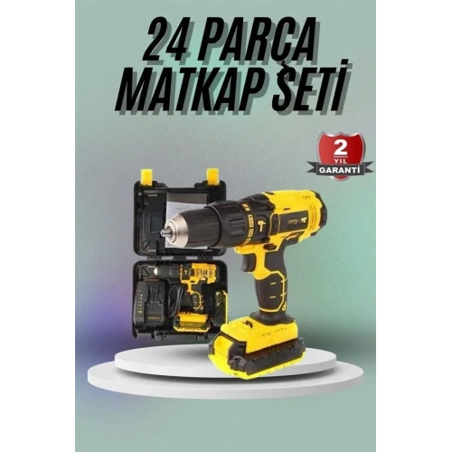 Darbeli Matkap Seti 24 Parça Çift Bataryalı Led Işıklı