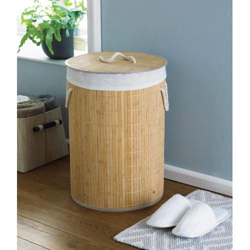 DecoHandy Yuvarlak Bambu Kirli Sepeti