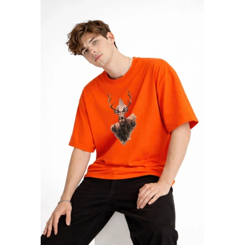 Deer - Oversize Erkek Tişört TURUNCU