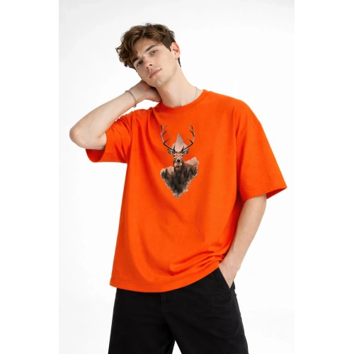 Deer - Oversize Erkek Tişört TURUNCU