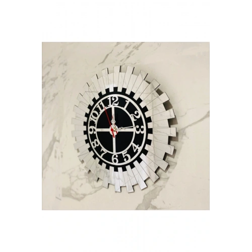 Dekoratif Gümüş Duvar Saati Mdf Üzeri Aynalı Pleksi 40 x 40