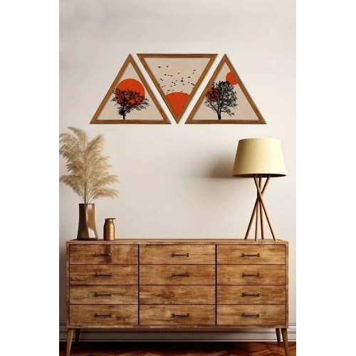 Dekoratif Üçgen Çerçeveli Ahşap Tablo Set 35 x 40