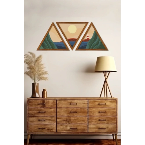 Dekoratif Üçgen Çerçeveli Ahşap Tablo Set 35 x 40