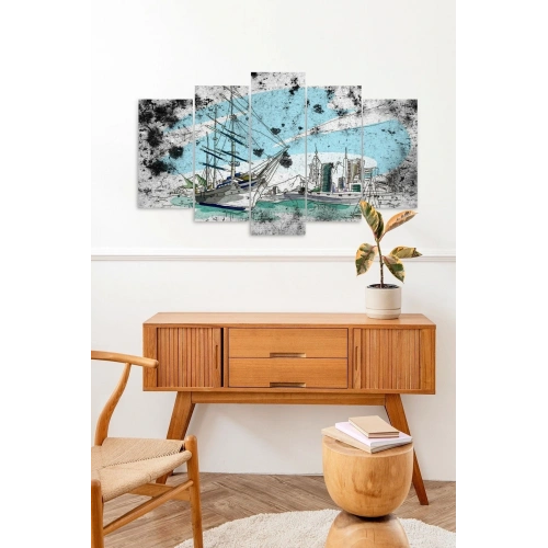 Deniz Manzarası Keşmekeş 5 Parçalı Mdf Tablo 60 x 100