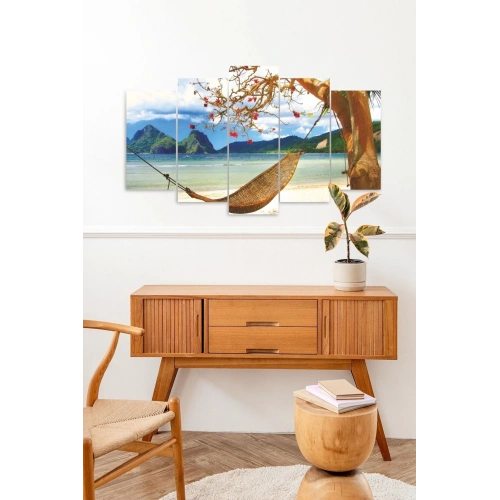 Deniz Manzarası ve Hamak 5 Parçalı Mdf Tablo 60 x 100