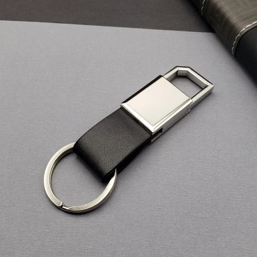 Deri Siyah Gümüş Metal Anahtarlık