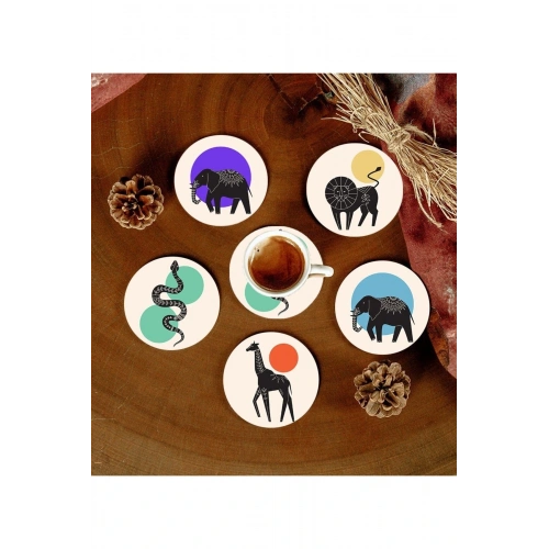 Desenli Mdf Bardak Altlığı 6 Adet