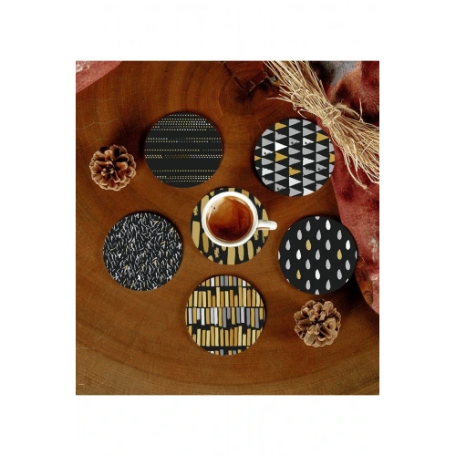 Desenli Mdf Bardak Altlığı 6 Adet