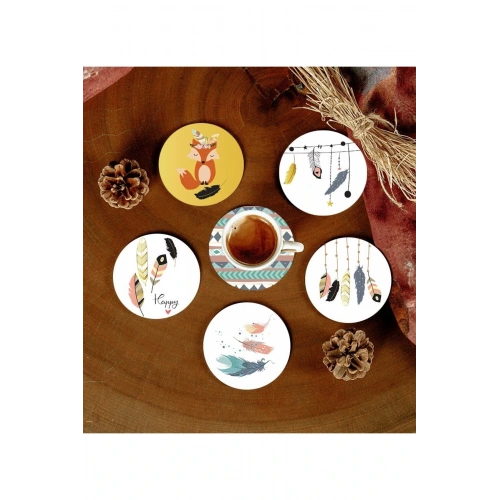 Desenli Mdf Bardak Altlığı 6 Adet