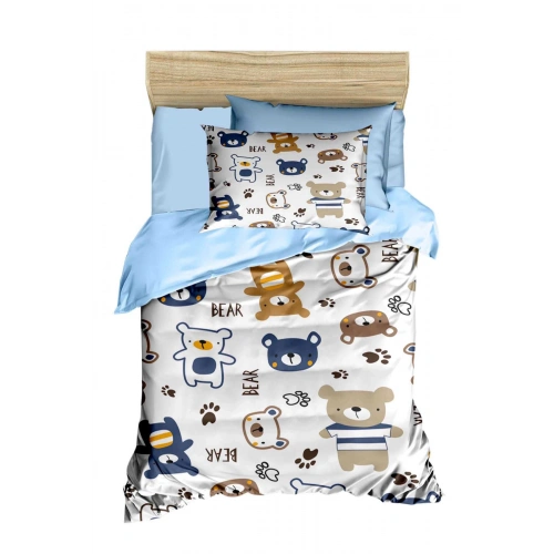 Digital Printed 3D Cotton Newborn Baby Bedding Set Bear Toy Blue
