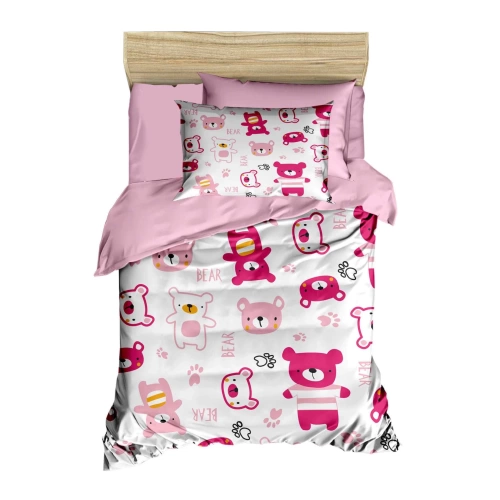 Dijital Baskılı 3d Pamuklu Yenidoğan Bebek Nevresim Takımı Bear Toy Pink