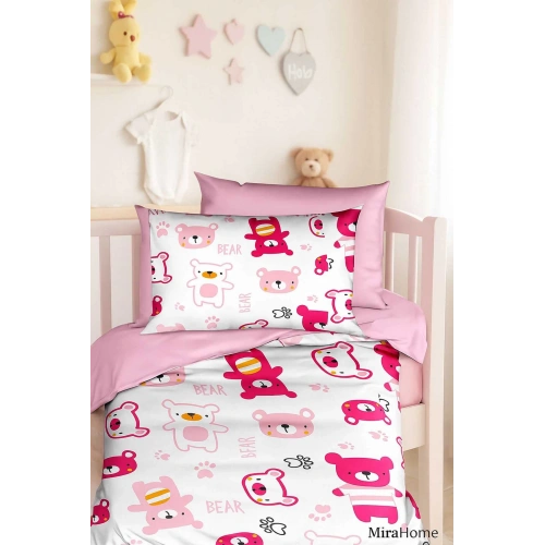 Digital Printed 3D Cotton Newborn Baby Bedding Set Bear Toy Pink