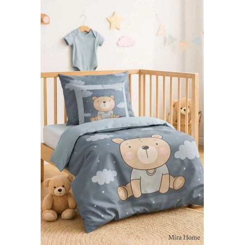 Digital Printed 3D Cotton Newborn Baby Bedding Set Blue Bear