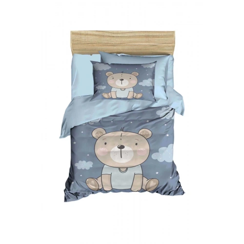 Digital Printed 3D Cotton Newborn Baby Bedding Set Blue Bear