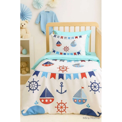 Digital Printed 3D Cotton Newborn Baby Bedding Set Anchor Marine