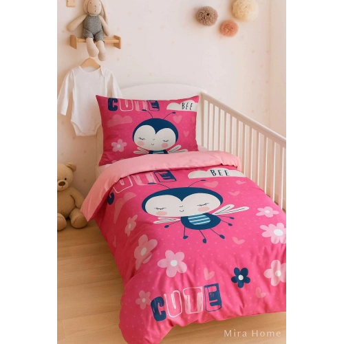 Digital Printed 3D Cotton Newborn Baby Bedding Set Cute Bee Pink