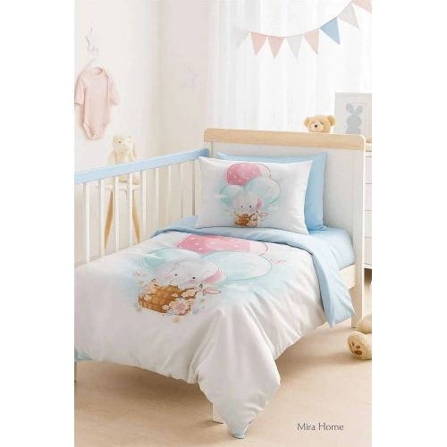 Digital Printed 3D Cotton Newborn Baby Bedding Set Elephant Baloon Blue