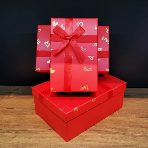 Rectangular 3-Piece Red Gift Box