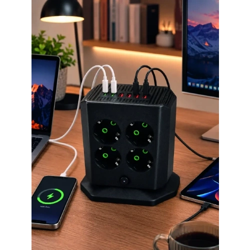 Dikey Çoklu Priz 8li 4 Usb 2 Type-c Akım Korumalı
