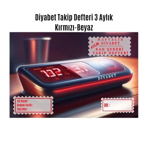 Diyabet Ölçüm Takip Çizelgesi Defteri A Kalite Özel Tasarım 3 Aylık A5 Kırmızı