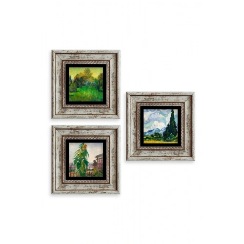 Doğa 3 lü Set Çerçeveli Taş Tablo 20 cm