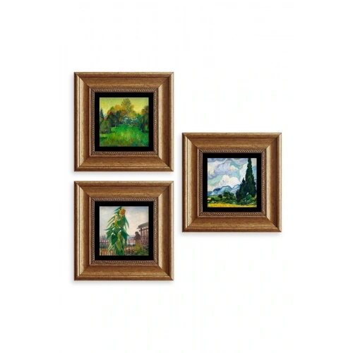 Doğa 3 lü Set Çerçeveli Taş Tablo 20 cm