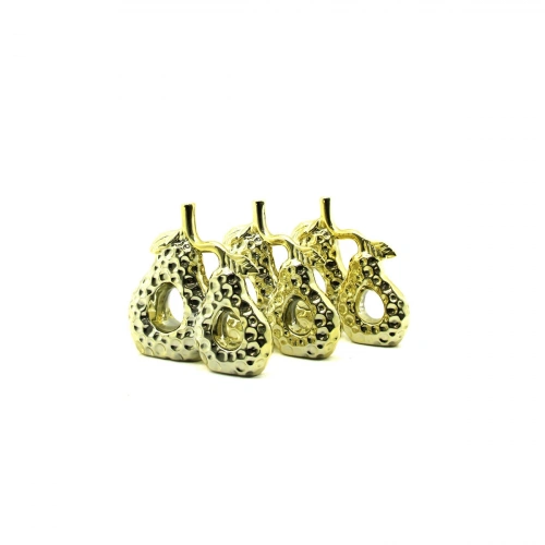 Textured Double Pear Design Ornament - Large Size - Ceramic - Shiny Gold