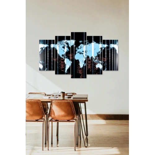 Dünya Haritası 5 Parçalı Mdf Tablo 60 x 100