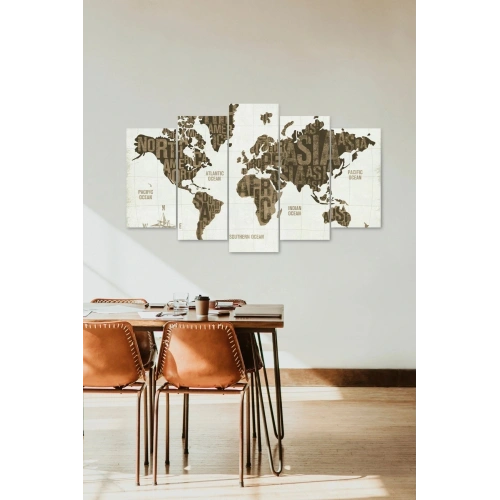 Dünya Haritası 5 Parçalı Mdf Tablo 60 x 100